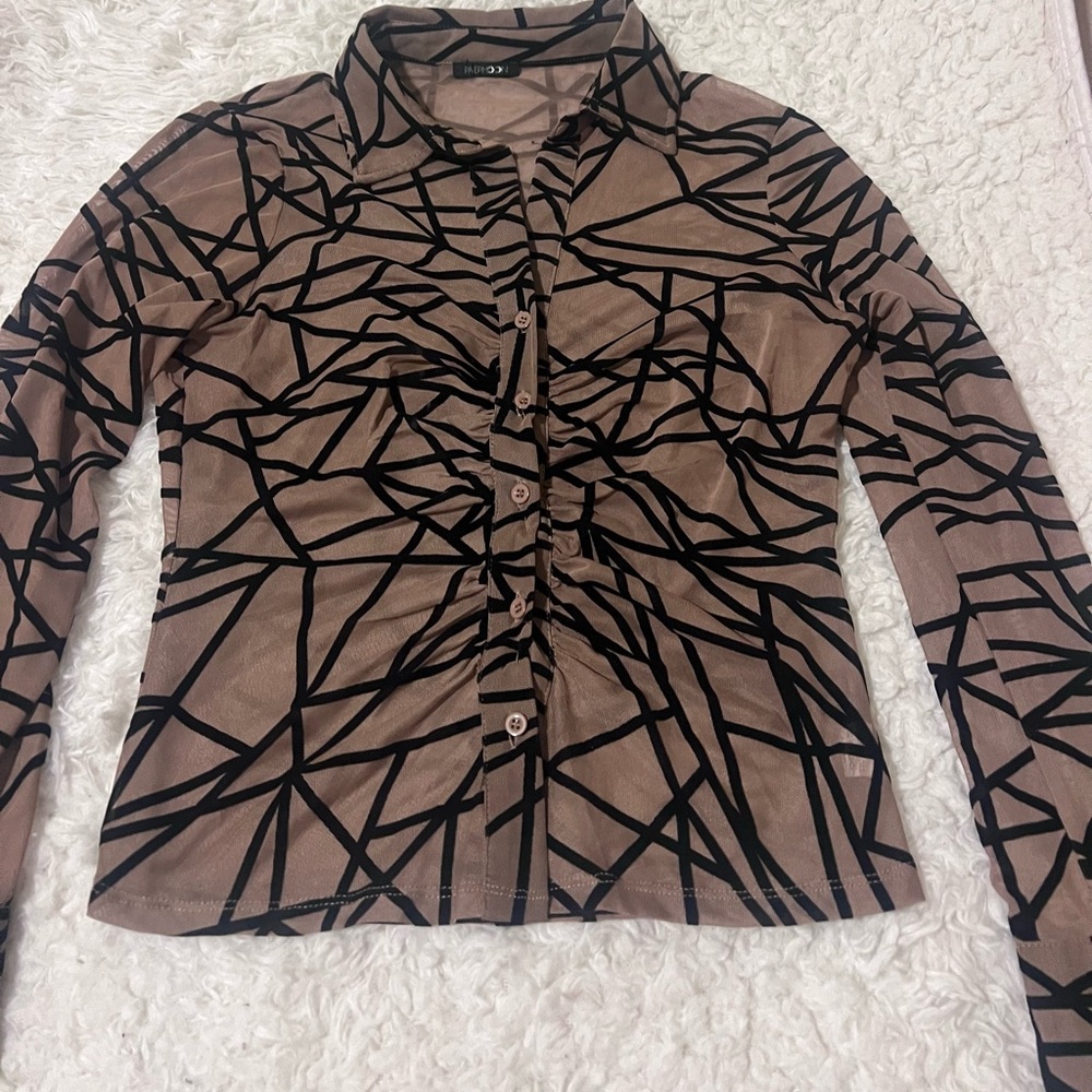 Papermoon Brown and Black Geometric Button Down Shirt